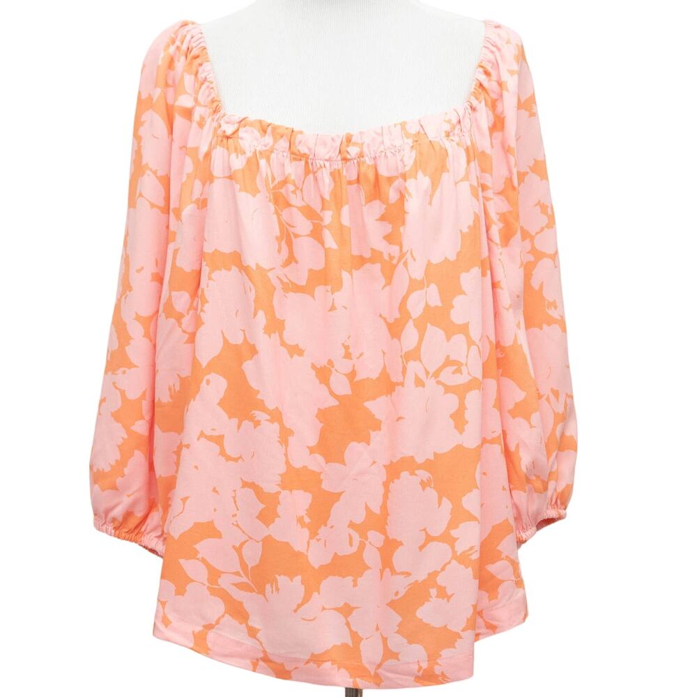 New Sanctuary Pink Orange Floral Square Neck Peasant Top size 2X